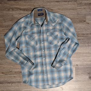 Pendleton Canyon wool flannel blue plaid western L